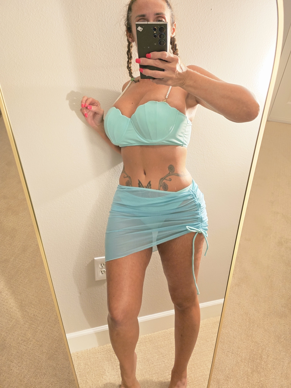 Pg11 Light Aqua Two-Piece Bikini Set with Sheer Skirt - Picture 2 of 11